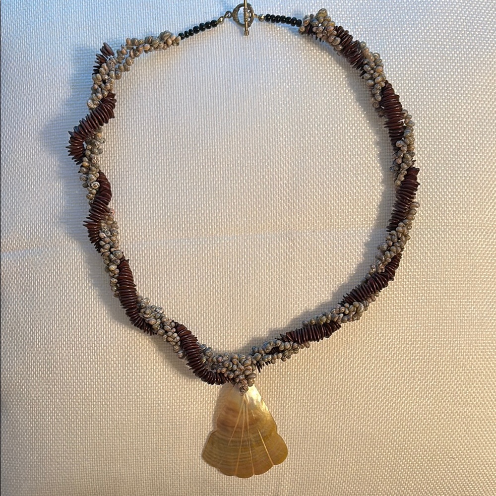 Handcrafted Beaded Necklace With Shell Pendant - image 1
